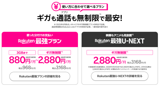 画像:楽天モバイル公式サイト